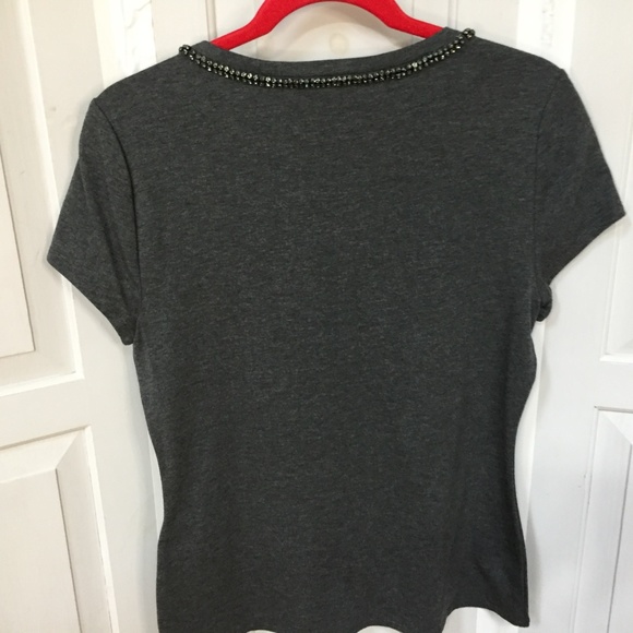 White House Black Market Gray Top w/ Rhinestone Bow Neckline NWT - Picture 11 of 13